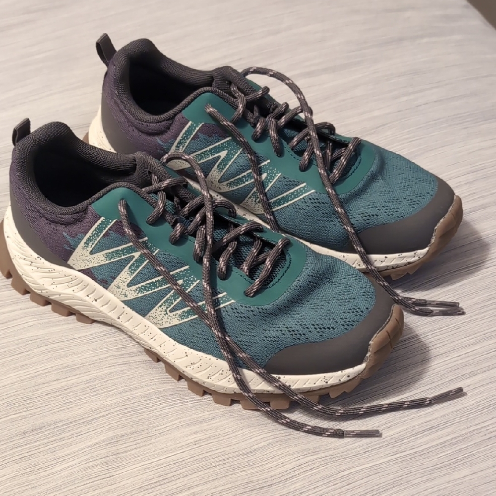 Teal and Gray Trail Running Shoes